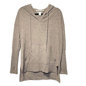 MAX STUDIO 100% 2-Ply Cashmere Light Brown Hoodie Tunic Sweater Size Medium